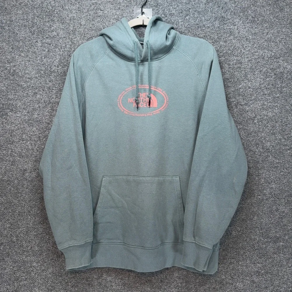 The North Face Hoodie Womens Large Blue Graphic Pullover Fleece Sweatshirt